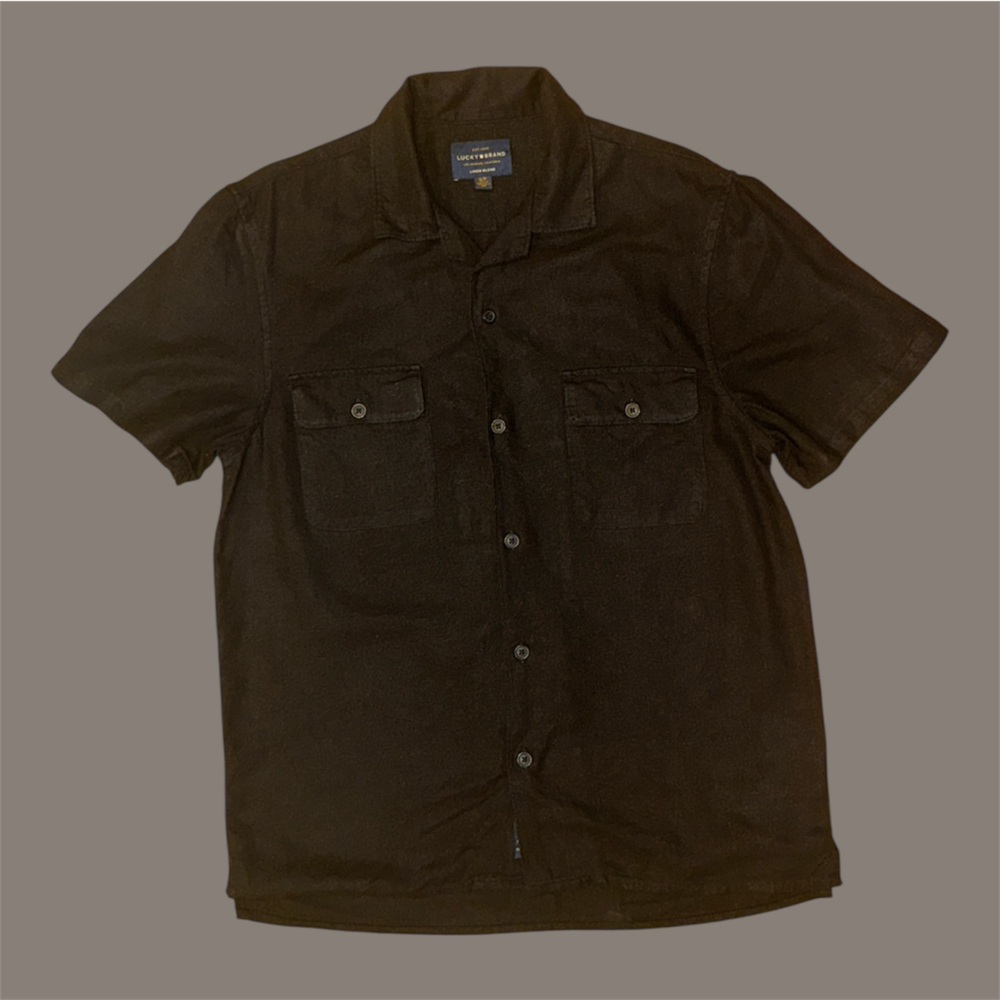 Lucky brand Mens Black Linen black short sleeve button down shirt‎ size small